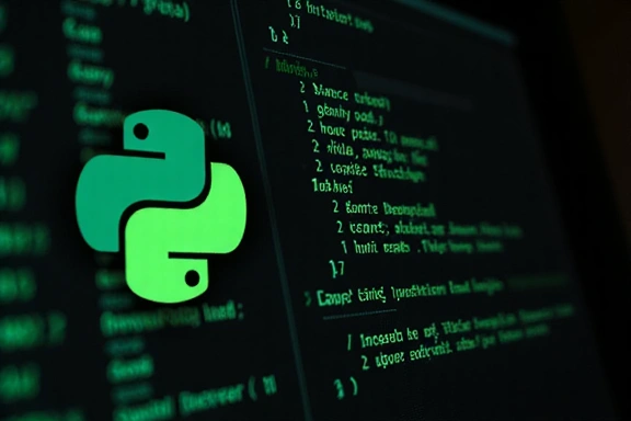 Codice Python su uno schermo con un serpente stilizzato