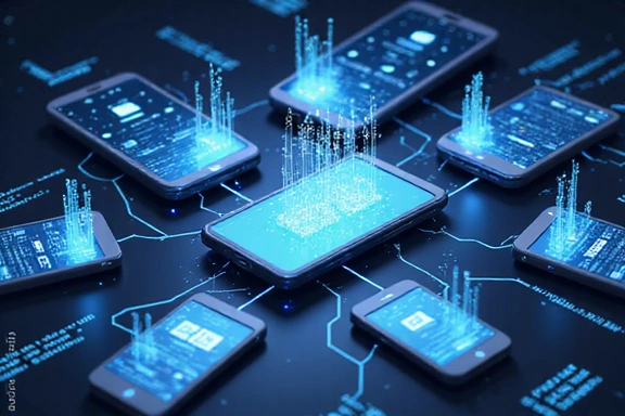 Sviluppo mobile con icone di smartphone e tablet