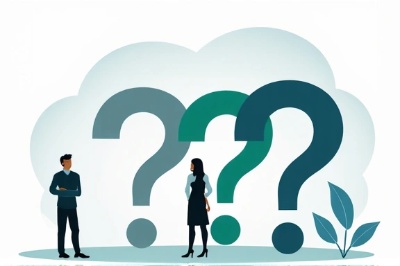 Illustrazione di punti interrogativi e persone che pensano, simbolo di domande e risposte frequenti.